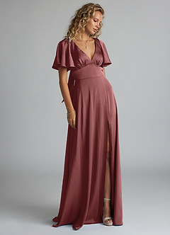Azazie Kimber Bridesmaid Dresses Amethyst A-Line Ruched Stretch Satin Dress image4