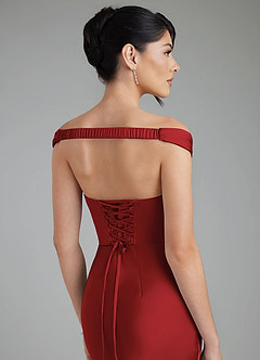 Azazie Stella Bridesmaid Dresses Pomegranate Sheath Corset Stretch Satin Convertible Dress image9