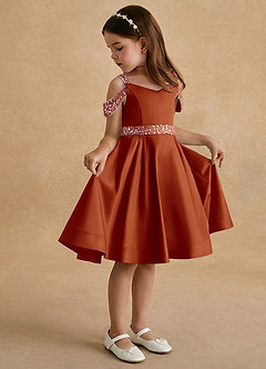 Azazie Judi Flower Girl Dresses Paprika A-Line Matte Satin Dress image1