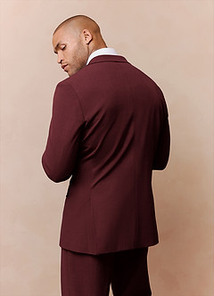 front Savile Burgundy Wool Blend Suit Jacket