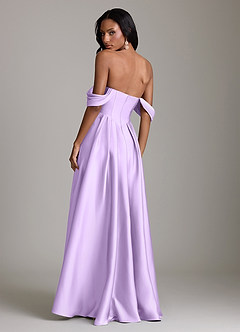 Azazie Loisa Abiti da Damigella Abito A-Line in Raso Elasticizzato a Spalla Scoperta Lilla image2