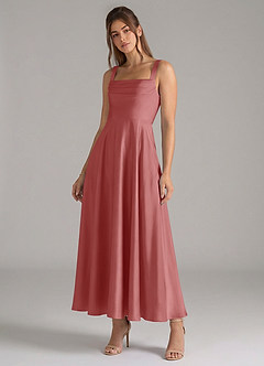 Azazie Shaude Abiti da Damigella Abito A-Line in Raso Elasticizzato Plissettato Rosa Antica image4