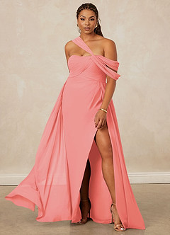 Christian Siriano Bridal for Azazie 1014 Bridesmaid Dresses Coral A-Line Off the Shoulder Chiffon Dress image9