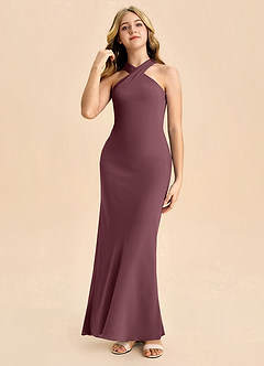 Azazie Doretta Junior Robe Fourreau en Mousseline de soie Plissée Sangria image3