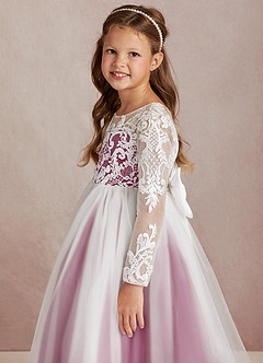 Azazie Elodie Flower Girl Dresses Ivory Mulberry Ball-Gown Lace Dress image6