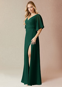 Azazie Cierra Bridesmaid Dresses Emerald A-Line V-Neck Chiffon Dress image3
