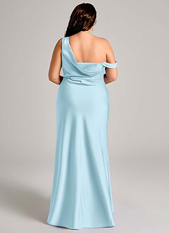 Azazie Madelyn Vestidos de damas de honor Vestido de Azul Cielo de Satén Elástico de Corte Sirena Convertible con Hombro unilateral image11