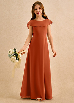 Azazie Kittie Girls Formal Robe Demoiselle D'honneur Fillette Robe Trapèze en Mousseline de soie Orange Brûlée image1