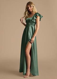 Azazie Bondi Bridesmaid Dresses Eucalyptus A-Line Bow Metallic Satin Dress image7