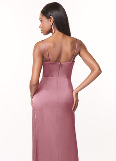 Azazie Maci Robes de demoiselle d'honneur Robe Trapèze en Satin extensible Col V plissé Mauve Vintage image4