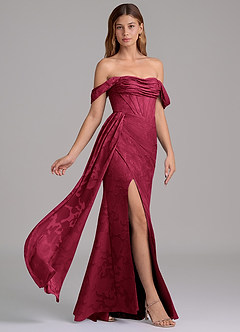 Azazie Amyra Jurken voor bruidsmeisjes Converteerbaar Jurk van Bloemen Burn-out met Zeemeermin Off the Shoulder Bourgondië image4