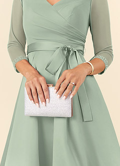 Azazie Maritza Mother of the Bride Dresses Dusty Sage A-Line Pleated Matte Satin Dress image6