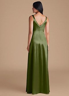 Azazie Hope Bridesmaid Dresses Olive A-Line with Pockets Metallic Satin Dress image4
