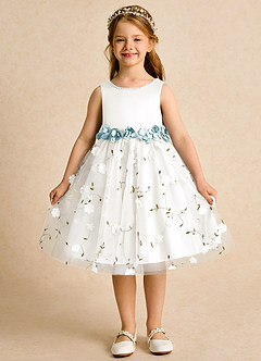 Azazie Starri Flower Girl Dresses Ivory Sea Glass Ball-Gown Beaded Matte Satin Dress image1