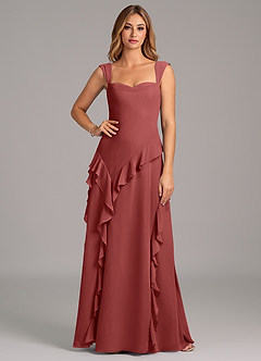 Azazie Sloane At-home Try On Dresses Terracotta A-Line Sweetheart Neckline Chiffon Dress image5