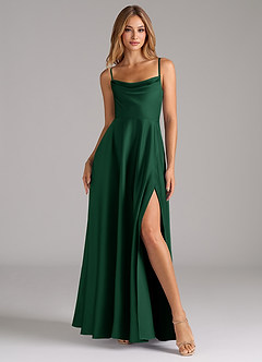 Azazie Elle Bridesmaid Dresses Dark Green A-Line Pleated Stretch Satin Dress image4