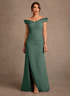 Azazie Jettie Mother of the Bride Dresses Sea Moss Sheath Pleated Chiffon Dress image1