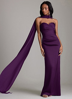 Azazie Sonora Vestidos de damas de honor Vestido de Uva de Satén Elástico de Corte Recto con Sin tirantes image8