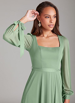 Azazie Leonia Brautjungfernkleider A-Linie Langarm Gittergewebe Kleid Matcha image5