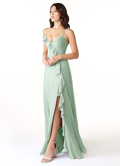 Azazie Tarni Bridesmaid Dresses Agave A-Line Chiffon Dress image3