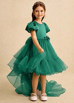 Azazie Cocoa Robe Demoiselle D'honneur Fillette Robe Princesse en Tulle Plissée émeraude image8