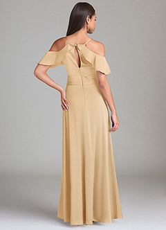 Azazie Dakota Robes de demoiselle d'honneur Robe Trapèze en Satin extensible Épaule décolletée Or image2