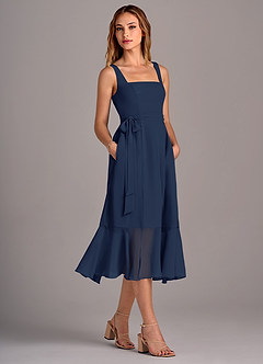 Azazie Deb Robes de demoiselle d'honneur Robe Trapèze Convertible en Mousseline de soie avec poches Bleu Marine Foncé image3