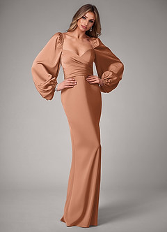 Azazie Sonata Bridesmaid Dresses Bronzer Sheath Long Sleeve Stretch Satin Convertible Dress image5