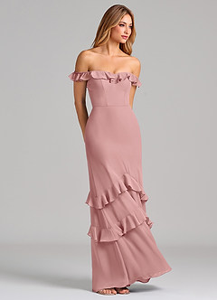 Azazie Marilynn Venta Final Vestido de Rosa Polvorienta de Gasa de Corte Sirena con Vestidos sin tirantes image4