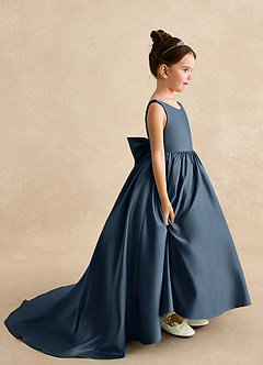 Azazie Mimia Robe Demoiselle D'honneur Fillette Robe Trapèze en Mat Satiné Arc Neptune image1
