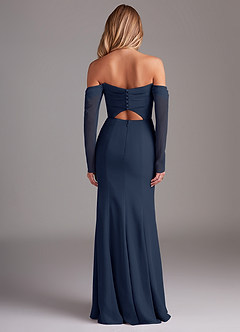 Azazie Hallie Brautjungfernkleider Meerjungfrau-Linie Langarm Chiffon Kleid Dunkelmarine image8