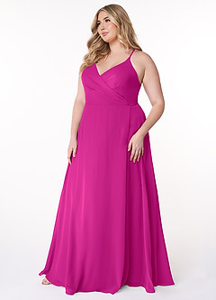 Azazie Davis Brautjungfernkleider A-Linie V-Hals Chiffon Kleid Fuchsia image9