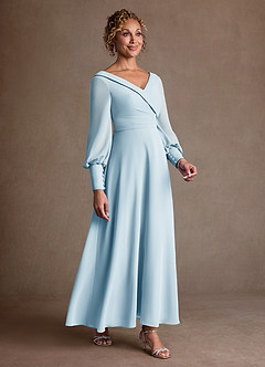 Azazie Paterson Mère de la mariée Robes Robe Trapèze en Mousseline de soie Plissée Bleu Ciel image3