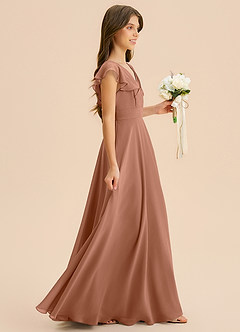 Azazie Anysa Junior Robe Trapèze en Mousseline de soie Rayé Bronze image4