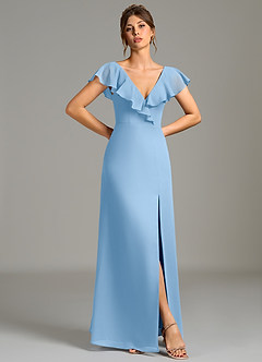 Azazie Kimmy Bridesmaid Dresses Powder Blue A-Line Ruched Chiffon Dress image3