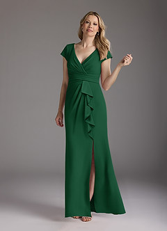 Azazie Tana Mother of the Bride Dresses Dark Green Mermaid V-Neck Pleated Stretch Crepe Dress image3