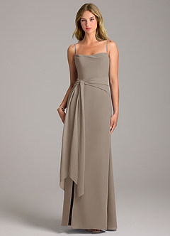 Azazie Tahlia Bridesmaid Dresses Taupe A-Line with Belt Chiffon Dress image5