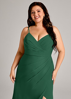 Azazie Maci Bridesmaid Dresses Dark Green Sheath Pleated Chiffon Dress image12