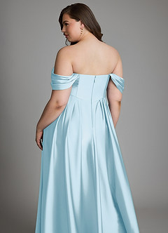Azazie Loisa Abiti da Damigella Abito A-Line in Raso Elasticizzato Spalle Scoperte Azzurro image16