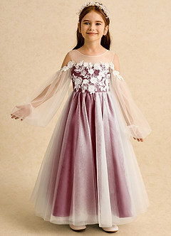 Azazie Zimi Flower Girl Dresses Burgundy Ball-Gown Sweetheart Neckline Tulle Dress image2