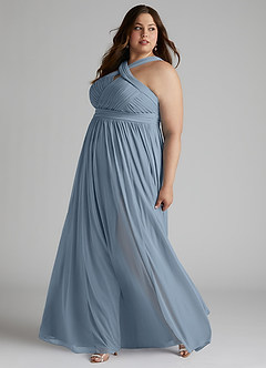 Azazie Hillian At-home Try On Dresses Agave A-Line Halter Pleated Mesh Dress image10
