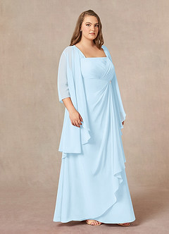 Azazie Weisz Mother of the Bride Dresses Sky Blue A-Line Square Neckline Pleated Chiffon Dress image9