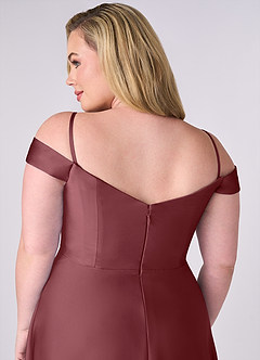 Barbie ♥ Azazie Bridesmaid Dresses Desert Rose A-Line Off the Shoulder Stretch Satin Convertible Dress image10