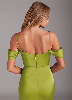 Azazie Saige Vestidos de damas de honor Vestido de Hierba De Limón de Satén Elástico de Corte Recto con Vestidos sin tirantes image8