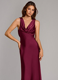 Azazie Cheryl Vestidos de damas de honor Vestido Borgoña de Satén Elástico de Corte Sirena image6