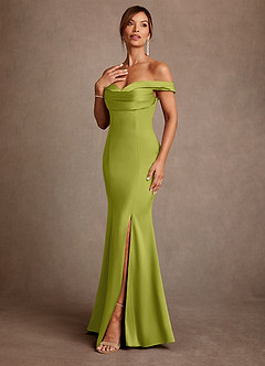 Azazie Boone Suknie dla Matki Panny Młodej Syrena Zza ramienia Satyna elastyczna Długość podłogi Sukienka image4