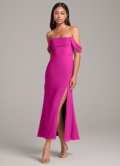 Azazie Saige Bridesmaid Dresses Fuchsia Sheath Off the Shoulder Chiffon Convertible Dress image3