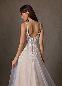 Azazie Jovana Wedding Dresses Diamond White Champagne A-Line Scoop Tulle Dress image2