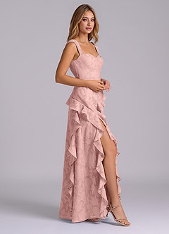 Azazie Sloane Brautjungfernkleider Eine Linie Herzausschnitt Blumen-Burnout Kleid Puderrosa image5
