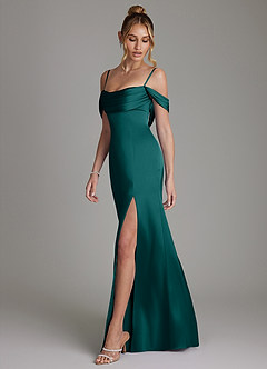 Azazie Nira Bridesmaid Dresses Peacock Mermaid Corset Stretch Satin Dress image7